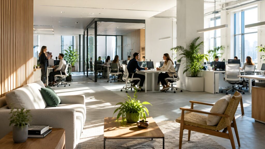Equipe reunida durante ação de saúde mental na empresa