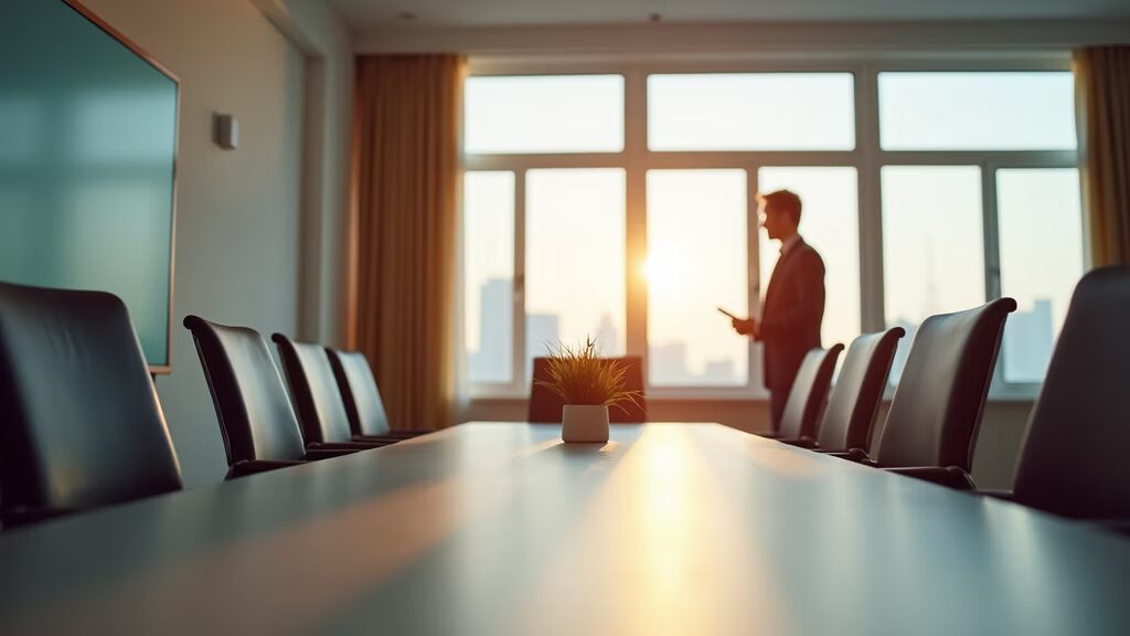 Equipe reunida em ambiente corporativo colaborativo